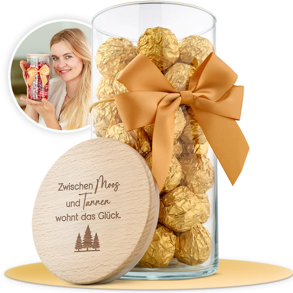 Geschenk-Glas "Zwischen Moos und Tannen wohnt das Glück"