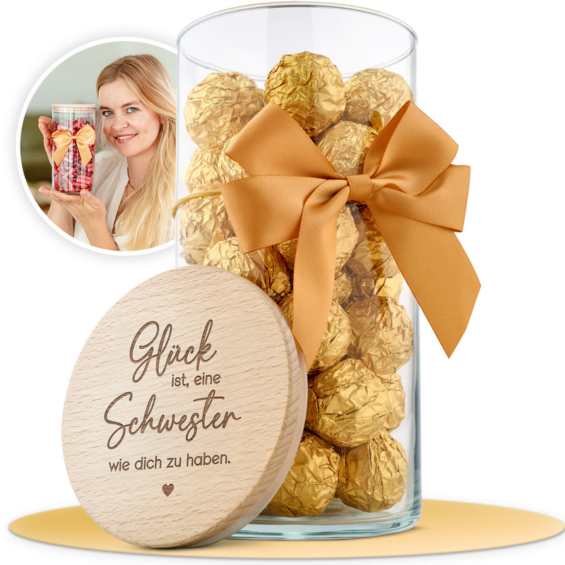 Geschenk-Glas "Glück ist, eine Schwester wie dich zu haben"