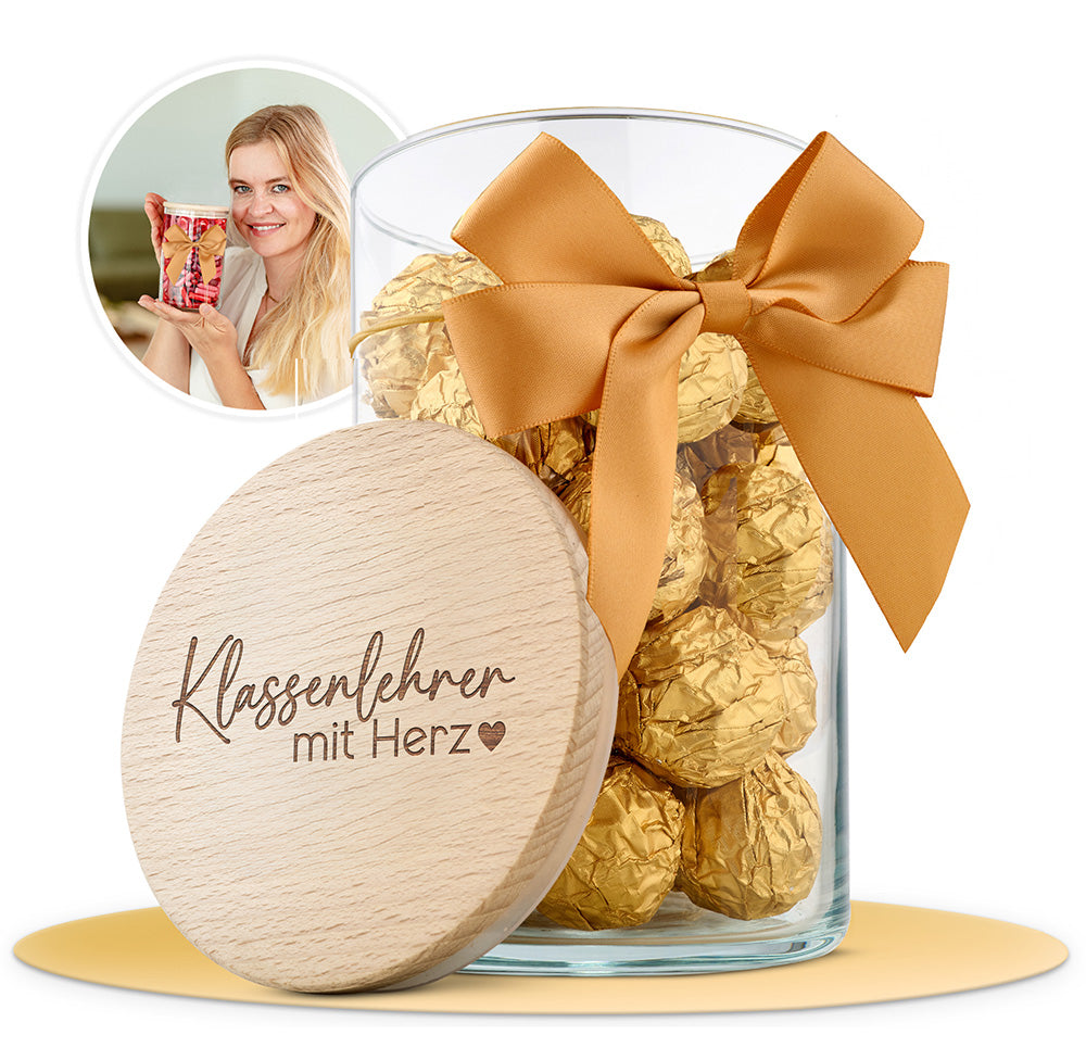 Geschenk-Glas "Klassenlehrer mit Herz"