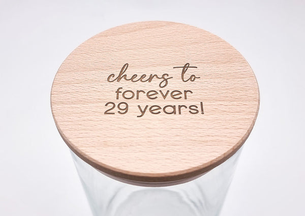 Geschenk-Glas "cheers to forever 29 years"