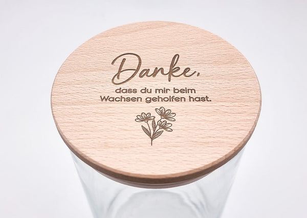 Geschenk-Glas "Danke, dass du mir beim Wachsen..."