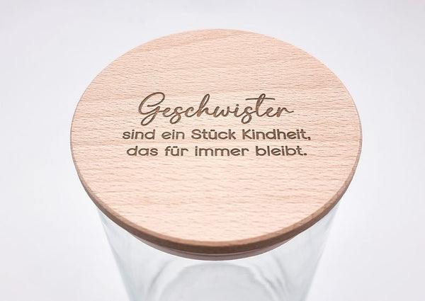 Geschenk-Glas "Geschwister sind ein Stück Kindheit"