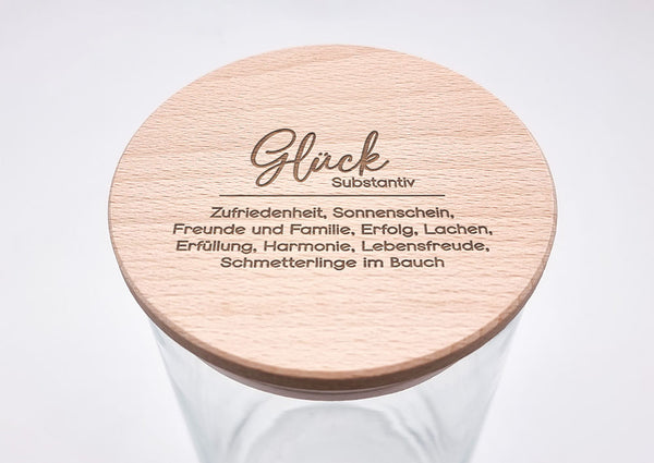 Geschenk-Glas, Substantiv "Glück"