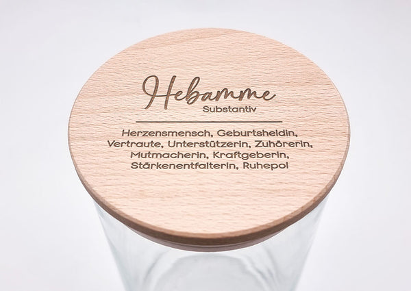 Geschenk-Glas, Substantiv "Hebamme"