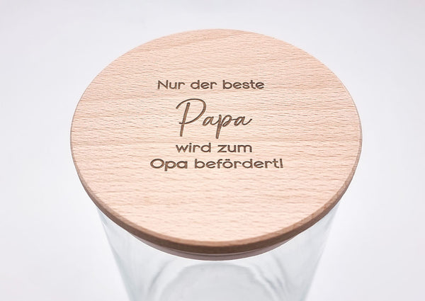 Geschenk-Glas "Nur der beste Papa wird zum Opa befördert"