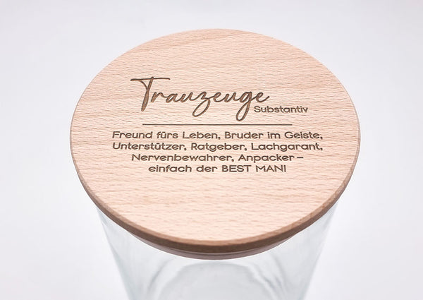 Geschenk-Glas, Substantiv "Trauzeuge"