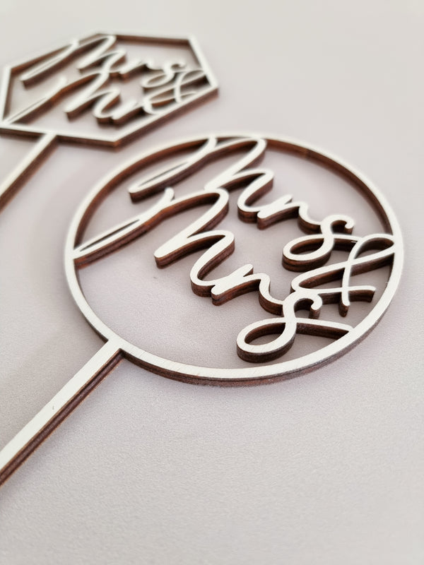 Cake Topper Mrs und Mr in Kreisform und Rautenform