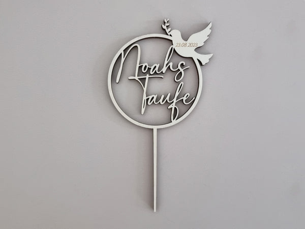 Cake Topper aus Holz zur Taufe, Wunschname und Taufdatum