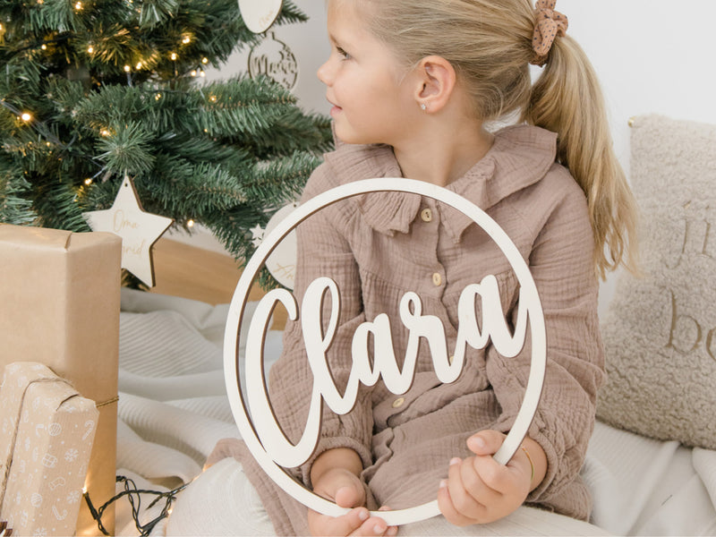 Geschenkidee zu Nikolaus und Weihnachten - personalisiertes Namensschild aus Holz