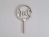 Wunschname im Kranz mit Herz, Cake Topper aus Holz